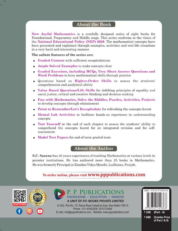New Joyful Mathematics Class 8 (Part 2) – Based on New NCERT Ganita Prakash | NEP 2020 & NCF 2023 Aligned | With Digital Animation, Smart Class E-Book, Test Generator & Worksheets | By S.C. Saxena | P.P. Publications